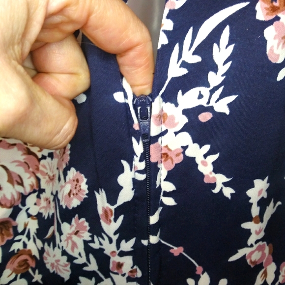 B. Darlin Navy & Mauve Rose Floral Halter Style Skater Dress - Picture 8 of 11